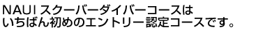 NAUIスクーバーダイバーコースはいちばん初めのエントリー認定コースです。